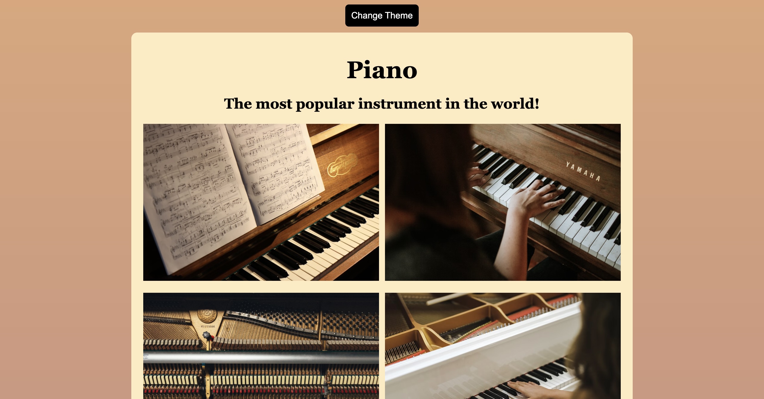 screenshot of a website about pianos