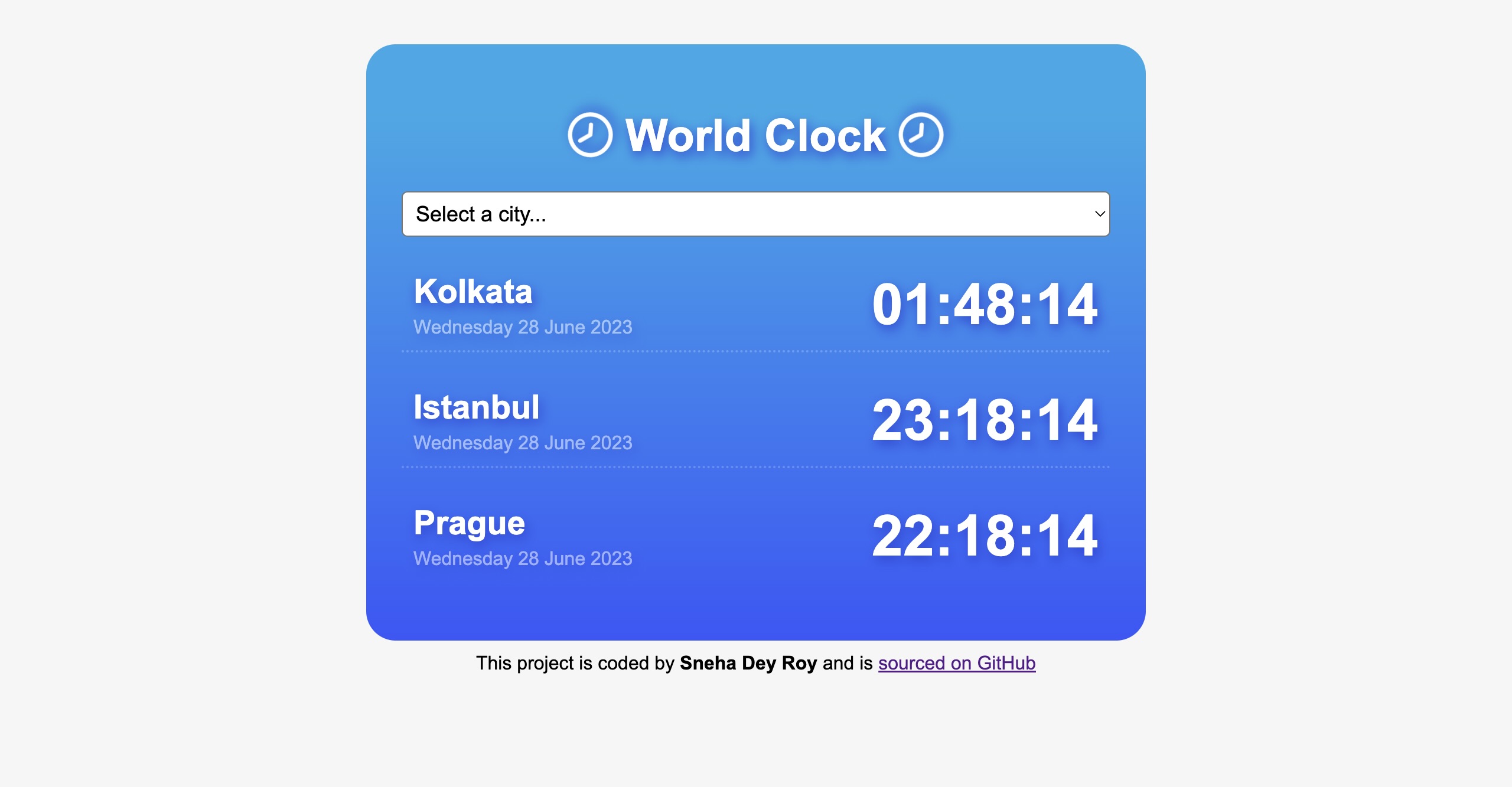 screenshot of a world clock website